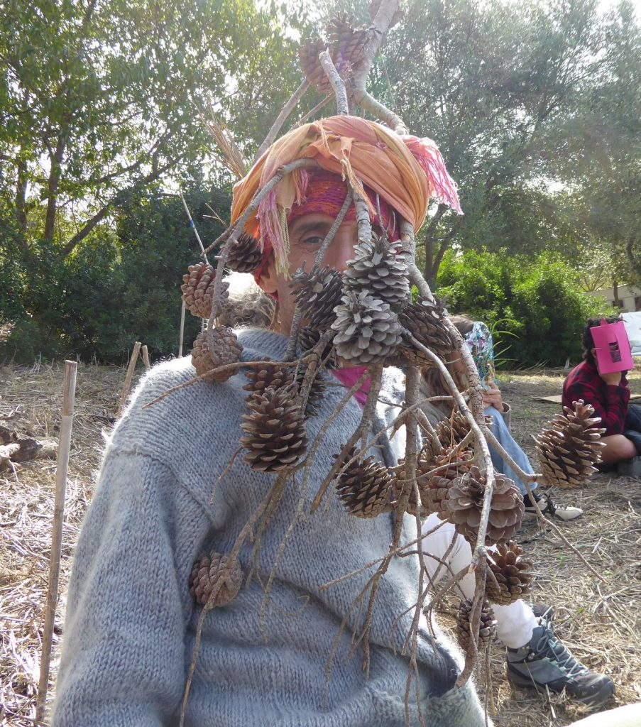 Person wearing tree mask